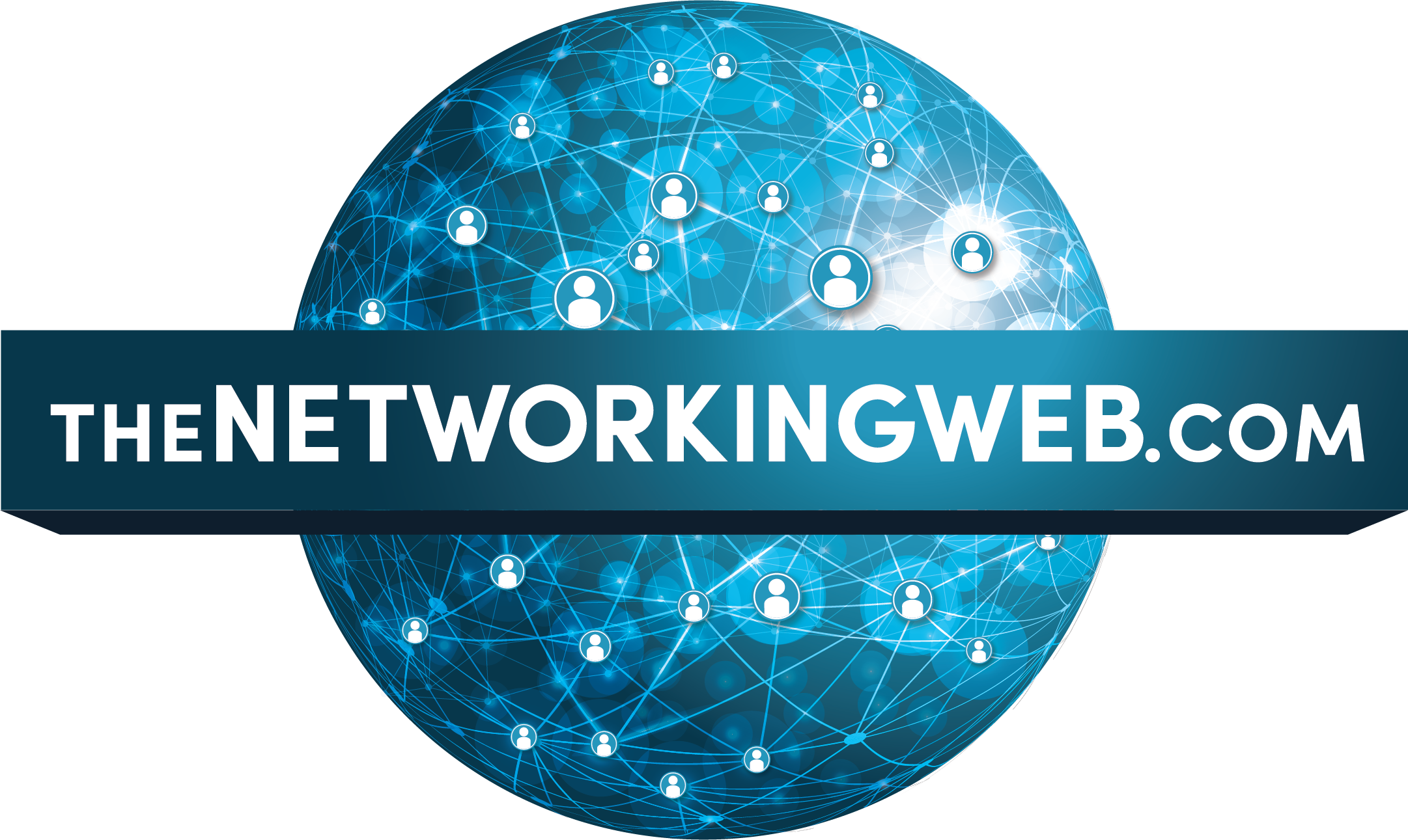Logo for The Networking Web with user icons connected on a digital globe